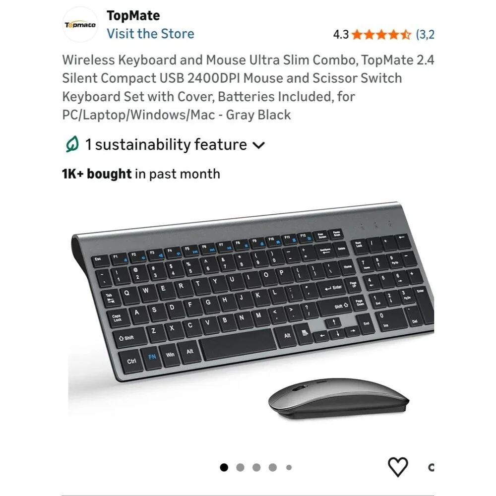 KM9000 TopMate Wireless Keyboard Combo Ultra Slim Gray Black